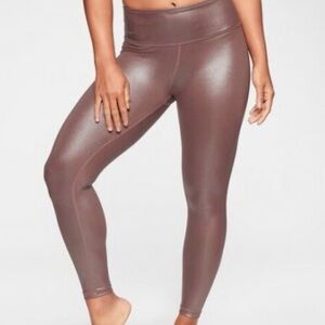 Athleta Mid Rise Shimmer Elation Tight Womens Small petite Mocha Latte